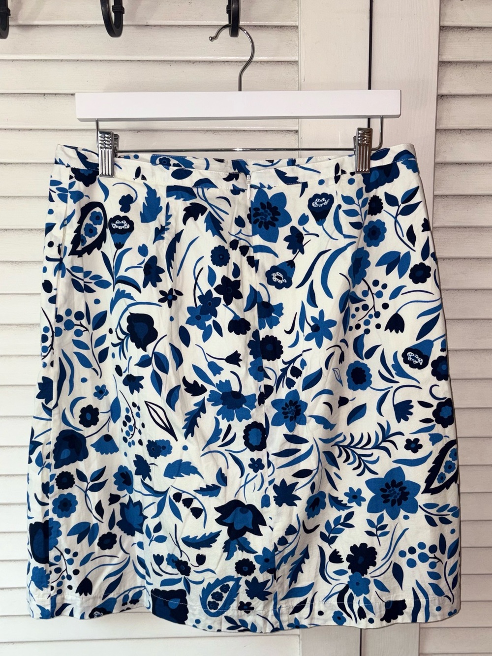 Boden Blue White Floral Cotton Lined Midi Skirt US 10 Coastal Feminine - Picture 3 of 5